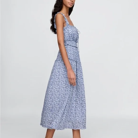 Gap X DÔEN Blue and White Sleeveless Square Neck Midi Sundress - Picture 3 of 10